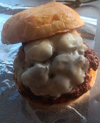 Mushroom swiss burger on a tangzhong bun