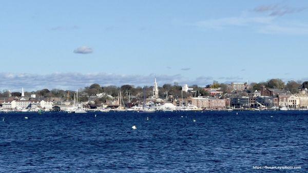 Distant view of downtown Newport from Brenton Cove.