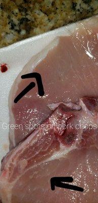 Chops have green spots & smell spoiled. Purchased 06-11-23 for tonight's dinner. Quality is down, but prices are up.