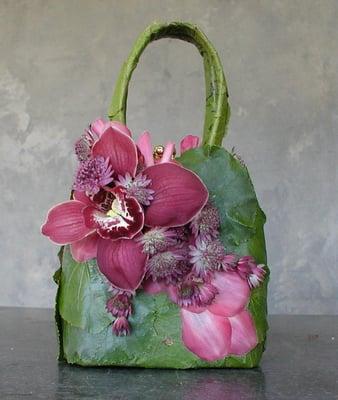 One of Saundra's signature floral handbags