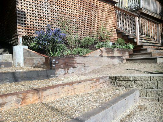 Retaining wall and rail tie stairs