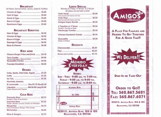 Amigos Menu Page 1