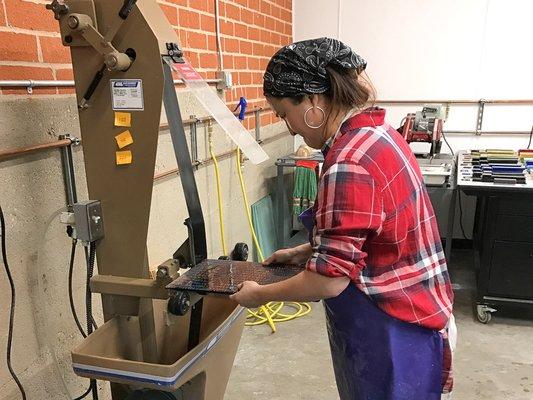 Use our cold working equipment to finish your work in Open Studio (check for prerequisites).