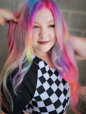 Pastel sunset rainbow hair