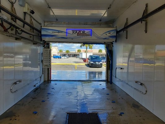 Rear view of our touchless Razor automatic carwash.