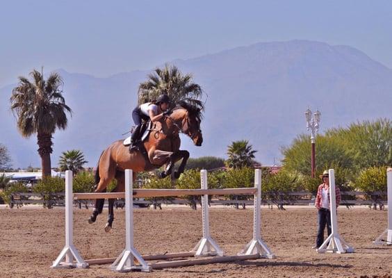 Wendy coaching from the ground on schooling day in Palm Springs