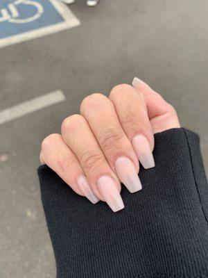 Coffin nails with natural pink acrylic powder. Obsessed!!