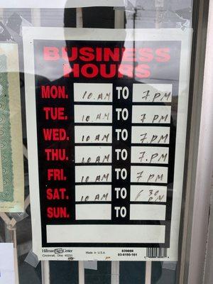 Business hours as of April 2020