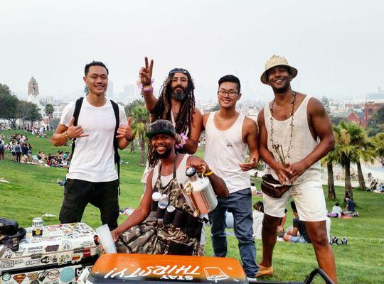 Legendary photo of the Dolores Park Entrepreneurs! Hustle Tea, Coconut Guy, Truffle Man, and Piña brutha!