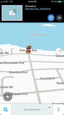 Waze map showing best location to view lighthouse from land