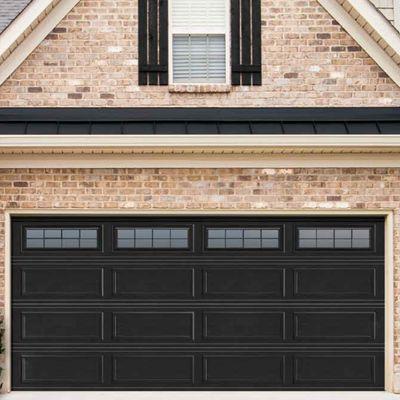 Wayne Dalton Garage Doors. Ranch Panel. Black finish. Stockton II Windows.