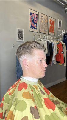 Classic Slick Back Haircut + Design by Drew