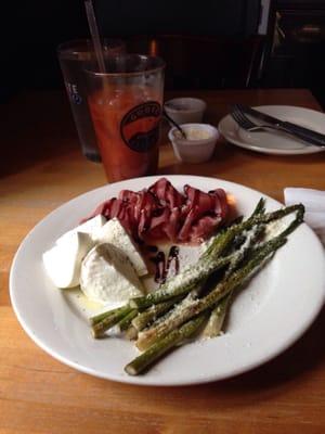 Asparagus buffalo mozz prosciutto with balsamic glaze. Can't go wrong with this