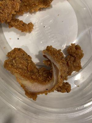 Tough chicken tenders served to a customer. Cracker Barrel should be ashamed.