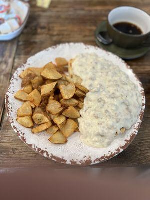 Biscuits and gravy with Home fries