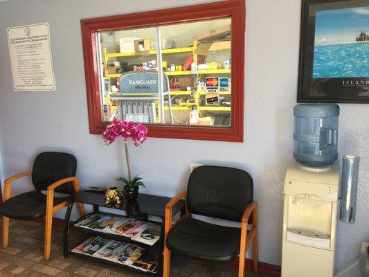 Our waiting room, with cold filtered water.