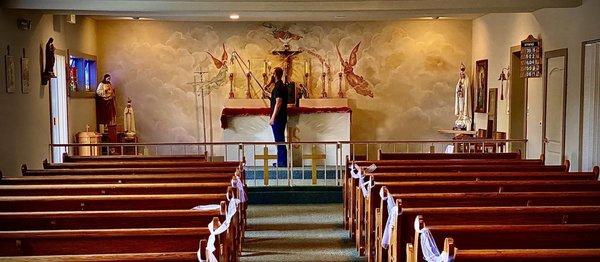 Interior of the small mission church.