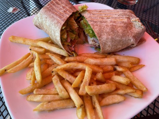 Chicken Caesar Wrap with fries. This is exactly as it was delivered to our table.