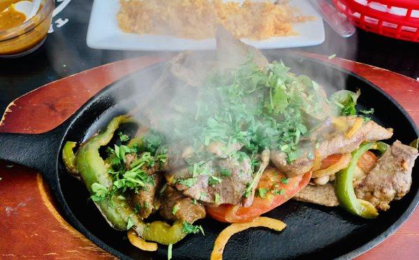 Steak fajitas - sizzling hot!