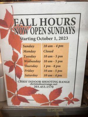 Fall hours for anyone interested