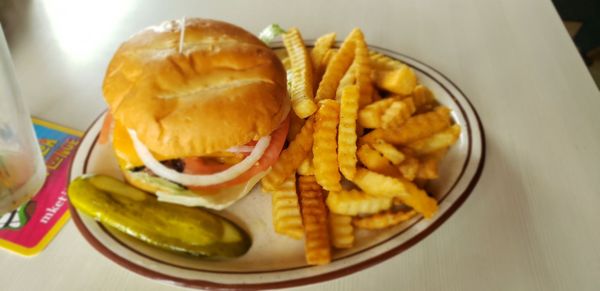 The $7 cheeseburger with frys with a tasty char broiled flavor, how grilled meat should taste.