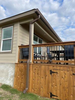 Gutter installation at the rear patio.