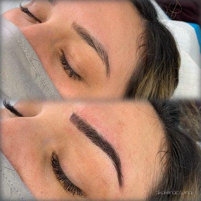 Microblading with machine shading