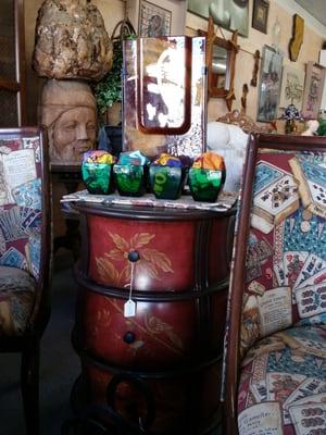 Unique floral table with dressers.