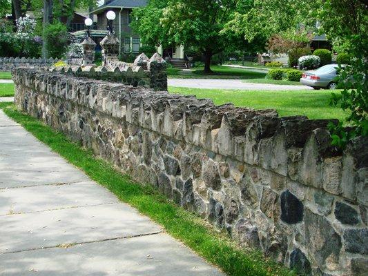 This is a 110 year old stonewall in Lakewood, Ohio. The part shown here was demolished and rebuild because was deteriorating and leaning.