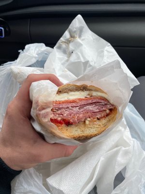 Prosciutto, soppressata, hot cappicola, Genoa salami, pepperoni, fresh mozzarella, roasted red peppers, balsamic on a semolina hero.