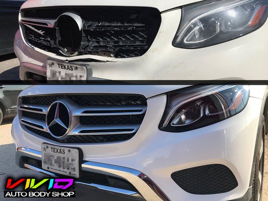 Front end collision repairs on a new Mercedes SUV