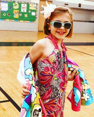 At Saint Vincent Martyr School in Madison this designer is showing off her beach cover-up. We run classes after school at SVMS on Tuesdays