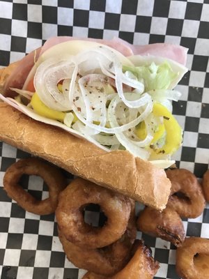 Half Italian sub w/ a 1/2 side order of onion rings