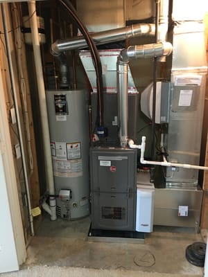 Newly installed Rheem equipment.  New Furnace, ac coil, air cleaner, humidifier, and water heater.