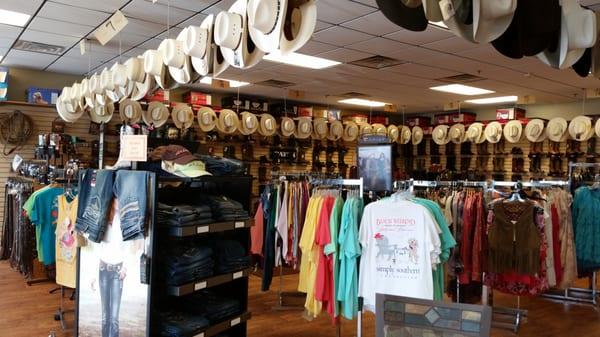 View of the western side- boots, hats, apparel.