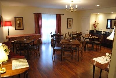 Our main floor coffee room. Featuring all a full refrigerator and plenty of room for food.