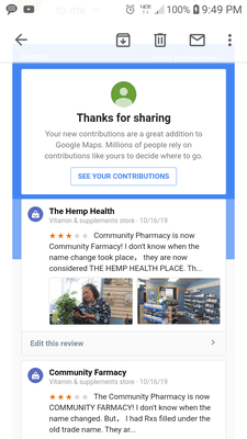 Google Map Reviews ~ The Hemp Health / Community Farmacy *MePC Maintaining Being An Active Citizen Doing My Civic and Social Duties * 2019