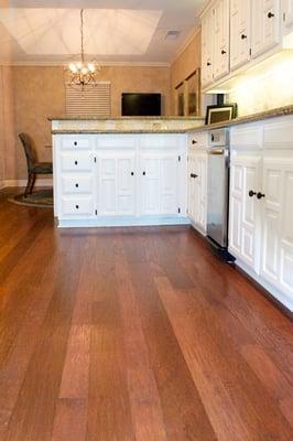 Wood flooring in a traditional kitchen.