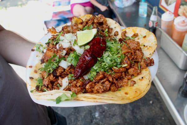 A loaded plate of tacos.