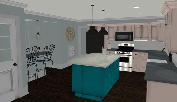 Country chic kitchen remodel   3-D Rendering