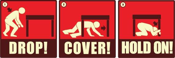 Practice Drop! Cover! and Hold On! during The Great California ShakeOut earthquake drill. Join this annual worldwide earthquake drill