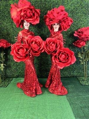 Our Red Rose Showgirls come with or without covered veil. Perfect for floral themed events.