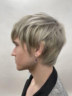 Trendy Men's Cut with Silvery, Platinum Hair Color