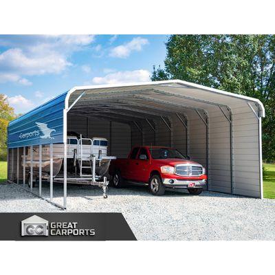 Sturdy metal carport garage storage building 24x35x9 near me at GreatCarports.com. Free delivery and installation. $7,847 as shown.