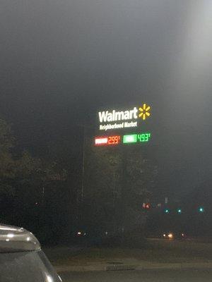 Street sign and prices made visible to traffic.