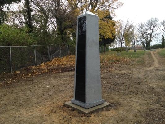 48 Niche Obelisk Shaped Columbarium. Sold and installed at Historic Congressional Cemetery in Washington DC.