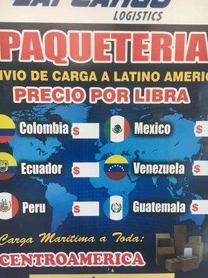 Paqueteria para todo Centro y sur America.