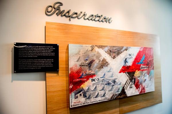 Mixed-media artwork in the Winston-Salem branch lobby