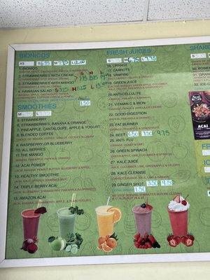 Juices Bionicos smoothies menu 10.2022