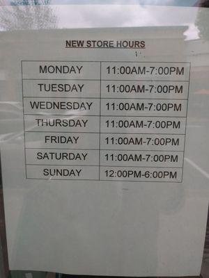 Current store hours.